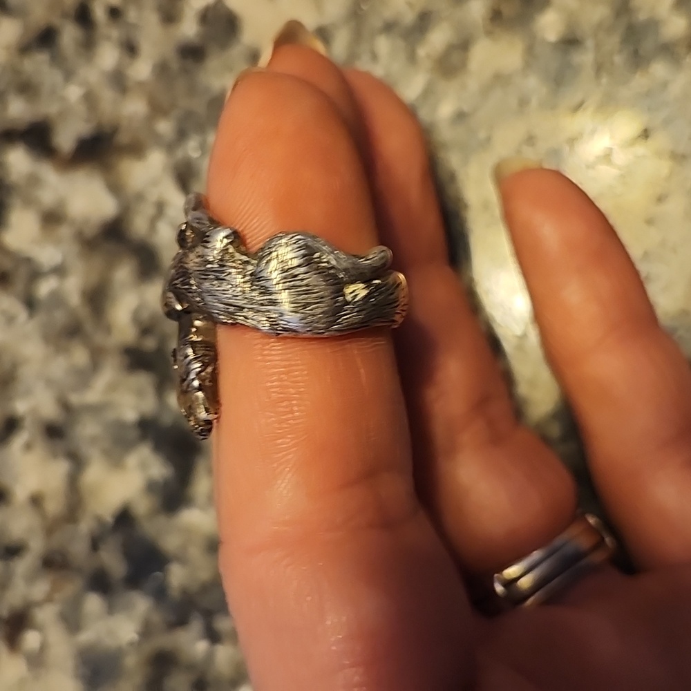 Sterling Silver Double Wolf Pack Design Ring Size 7 - Picture 4 of 15